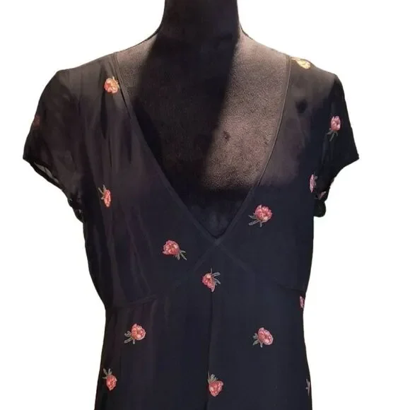 Reformation Black Mini Dress with Pink Floral Pattern - Picture 3 of 6